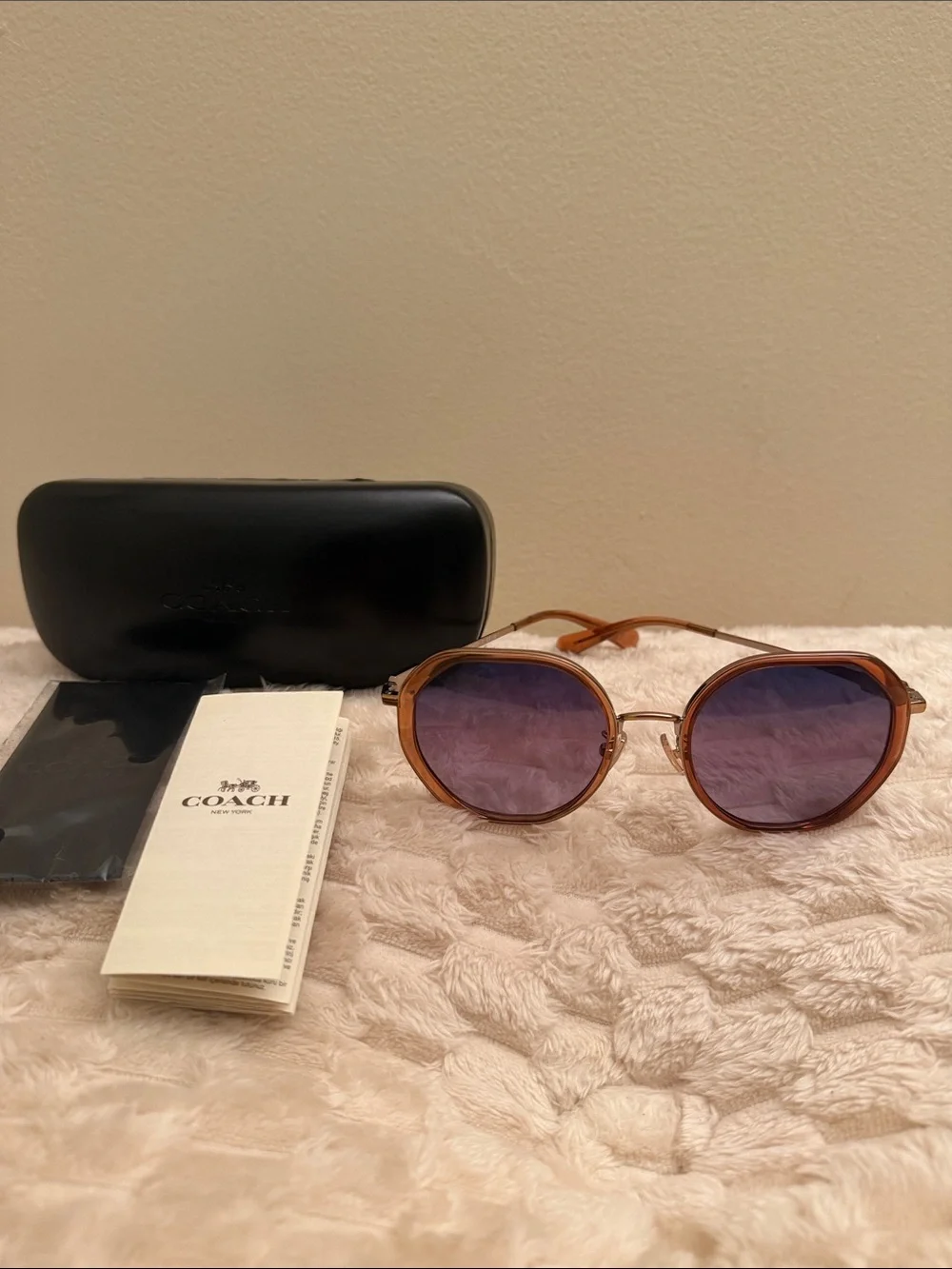NEW Coach HC7141 CD477 Transparent Amber Sunglasses with Rose Gold Temples